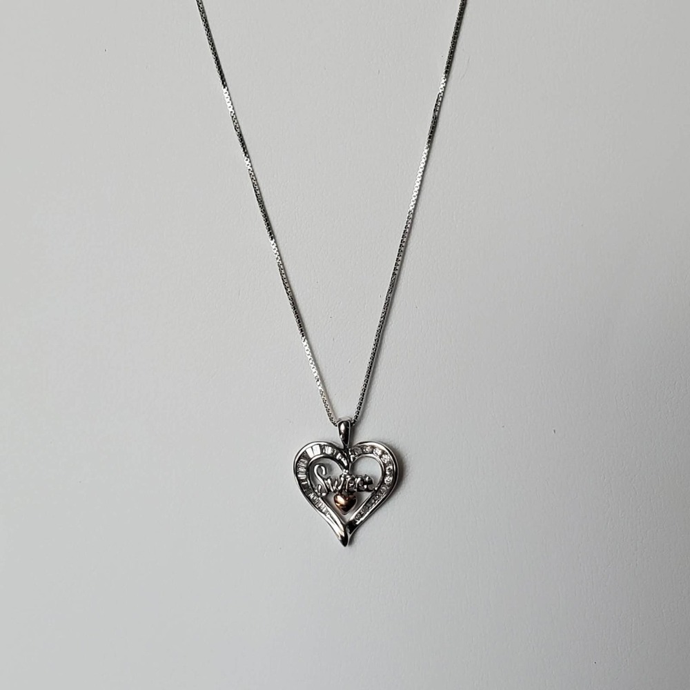 925 Sterling Silver 14K Gold 1/4 CTW Diamond Sweet Heart Pendant Necklace 18"